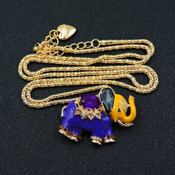n/a Jewelry - Purple Crystal Elephant Sweater Necklace